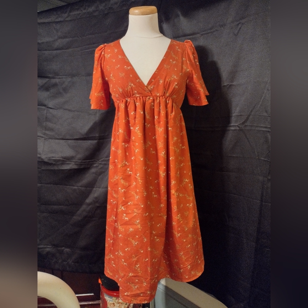 Orange dress with small floral print